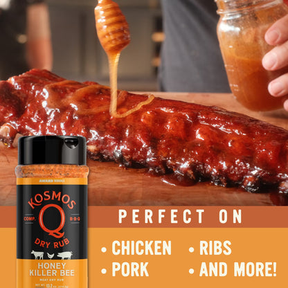 Kosmos Q Honey Killer Bee Dry BBQ Rub and Seasonings for Beef, Chicken & Pork, 13.2 oz