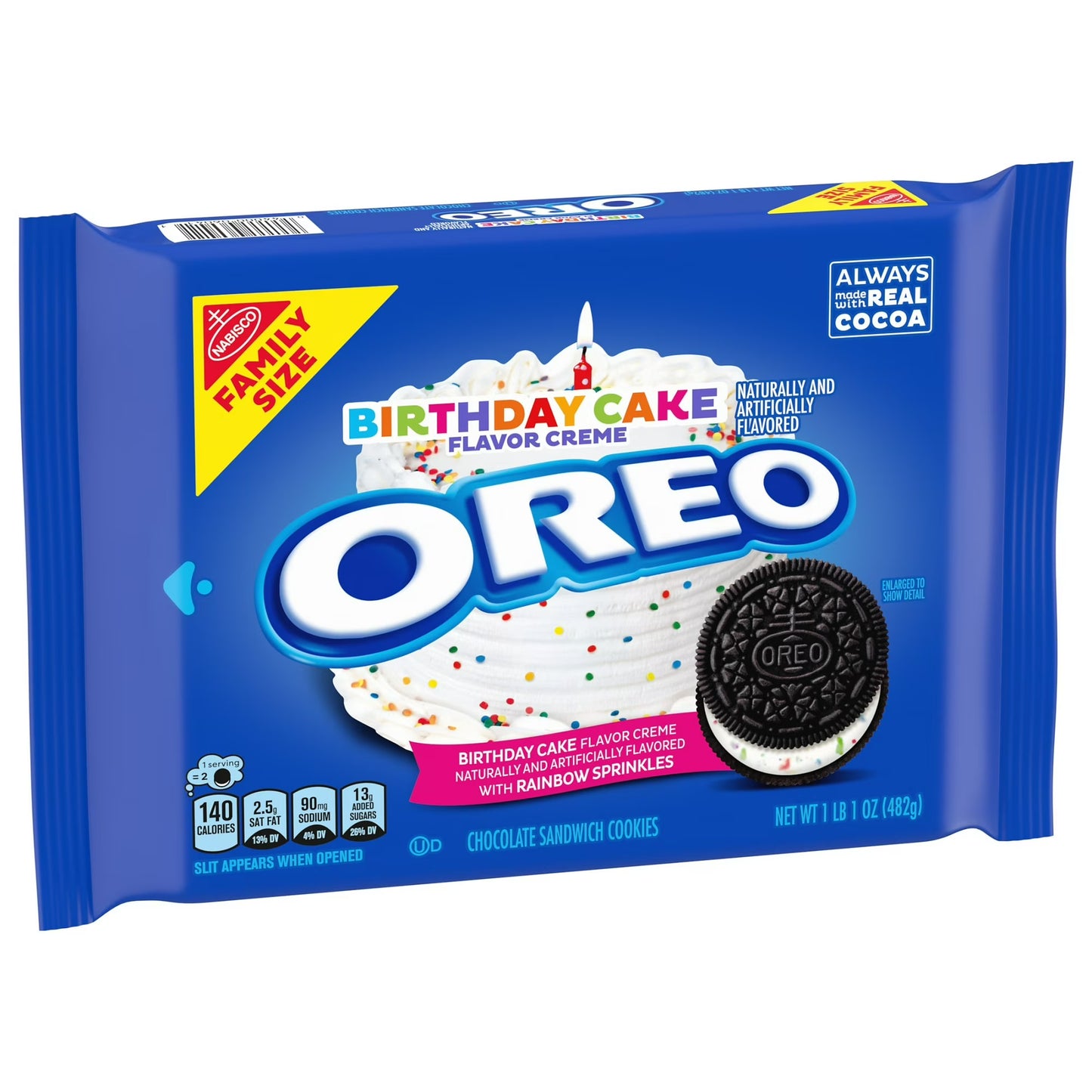 OREO Birthday Cake Creme Chocolate Sandwich Cookies, Family Size, 17 oz