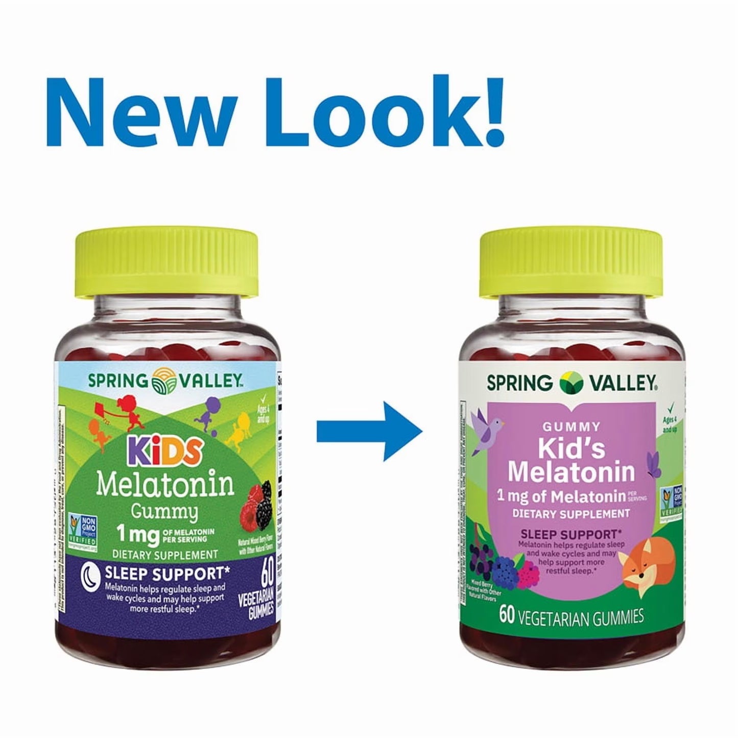 Spring Valley Kids Melatonin Dietary Supplement Gummies, Raspberry, 1 mg, 60 Count