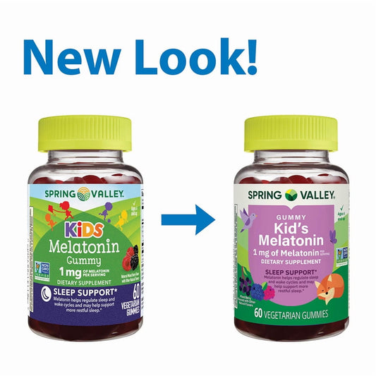 (3 pack) Spring Valley Kids Melatonin Dietary Supplement Gummies, Raspberry, 1 mg, 60 Count
