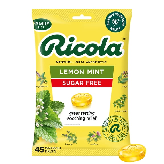 Ricola Sugar Free Lemon Mint Herbal Throat Drops, Value Pack, 45 Count