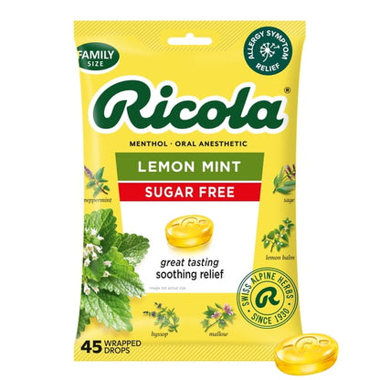 Ricola Sugar Free Lemon Mint Herbal Throat Drops, Value Pack, 45 Count