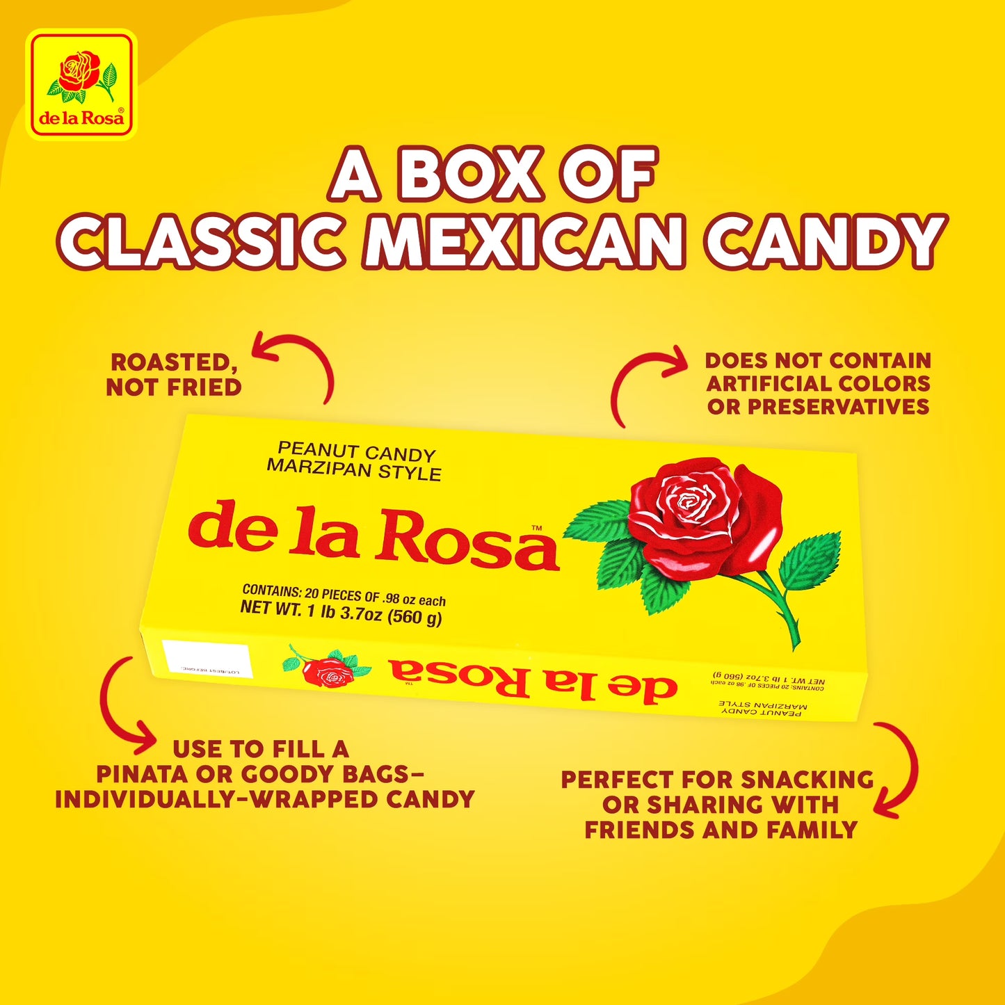 (3 pack) De La Rosa Mazapan Style Mexican Peanut Candy, 20 Count