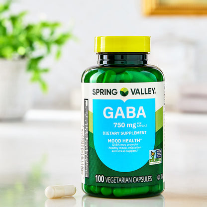 Spring Valley GABA Dietary Supplement Vegetarian Capsules for Mood Health, 750 mg, 100 Count