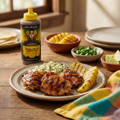 Spanglish Asadero Pineapple Chipotle BBQ Sauce for Beef, Pork, and Chicken, 15.3 oz Bottle