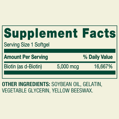 (3 pack) Spring Valley Biotin Hair/Skin/Nails Health Dietary Supplement Softgels, 5,000 mcg, 120 Count