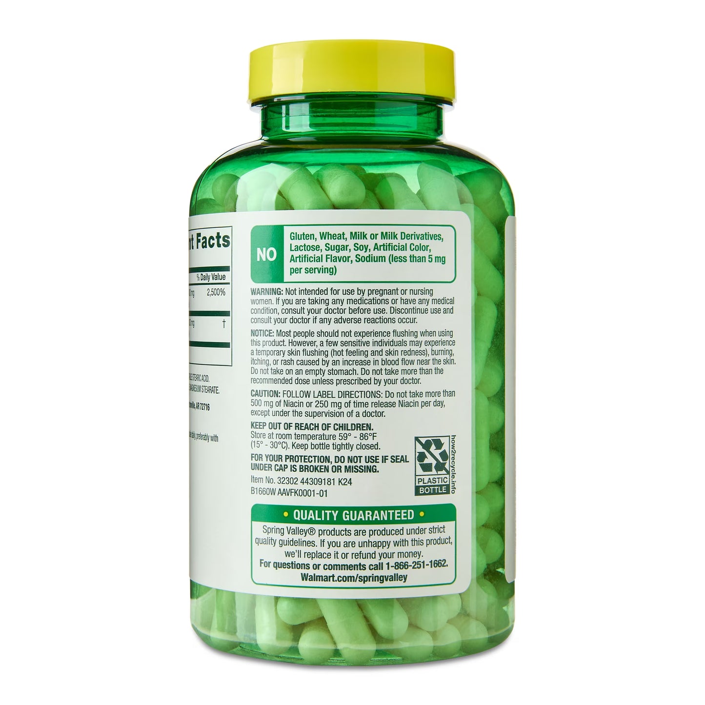 Spring Valley Flush Free Niacin Dietary Supplement Capsules for Metabolism Support, 500 mg, 240 Count