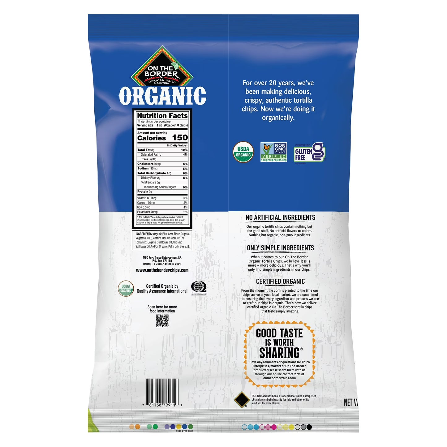 (7 pack) On The Border Organic Blue Corn Tortilla Rounds, Gluten-Free, 11 oz Bag