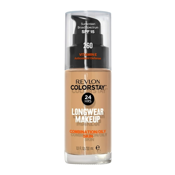 Revlon ColorStay Liquid Foundation Makeup, Matte Finish, Combination/Oily Skin, SPF 15, 260 Light Honey, 1 fl oz