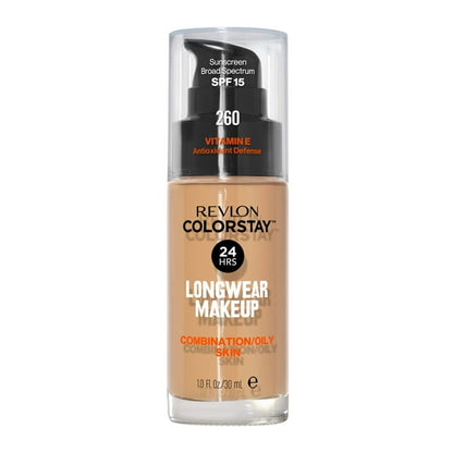 Revlon ColorStay Liquid Foundation Makeup, Matte Finish, Combination/Oily Skin, SPF 15, 260 Light Honey, 1 fl oz