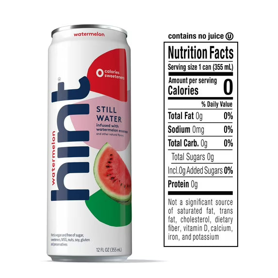 Hint Canned Water, Watermelon-Purified Flavored Water with Zero Calories, Natural Flavors, and Sugar Free - 12 Fl Oz Cans (Pack of 12)