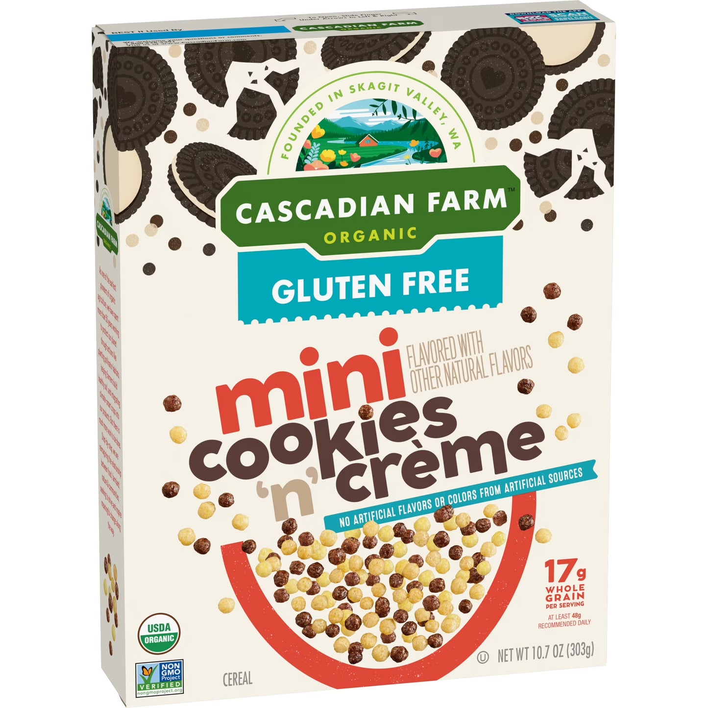 Cascadian Farm Organic Mini Cookies 'n' Crème, Gluten Free Cereal, Non-GMO, 10.7 oz