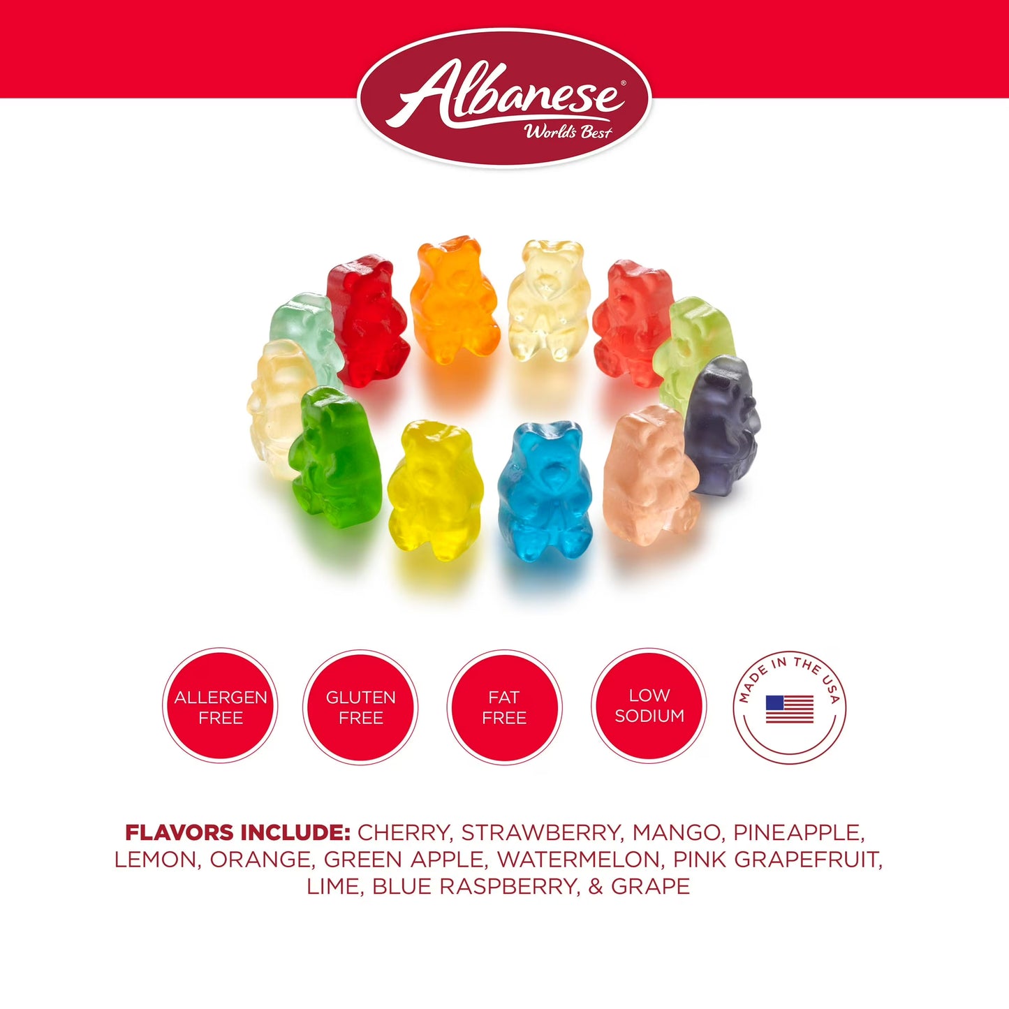 Albanese World’s Best 12 Flavor Gummi Bears, 7.5oz Regular Size, Gluten Free