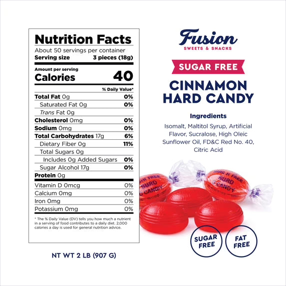 Sugar Free Cinnamon Hard Candy Arcor- 2lb Bulk Bag (Approx. 150 pieces), Individually Wrapped | Premium Sugar Free Cinnamon Candy | Delicious Cinnamon Candy Sugar Free Treats