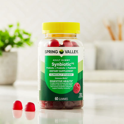 Spring Valley Synbiotic Vegetarian Gummies for Digestive Health, Raspberry Flavor, 60 Count