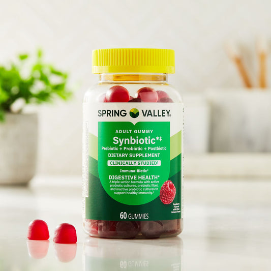 Spring Valley Synbiotic Vegetarian Gummies for Digestive Health, Raspberry Flavor, 60 Count