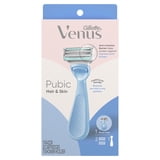 Venus Razor Kit for Pubic Hair & Skin, 1 Handle + 2 Refills + Shower Hook, Purple