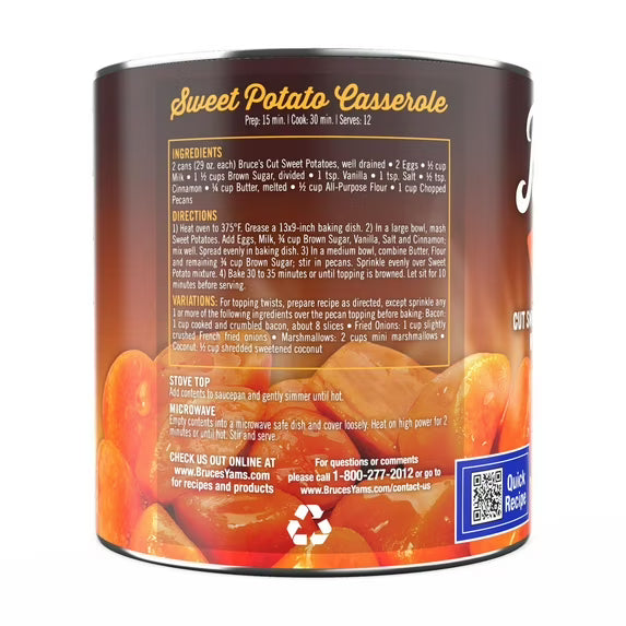 Bruce's Yams Cut Sweet Potatoes in Syrup, 29 oz Can, Allergen-Free