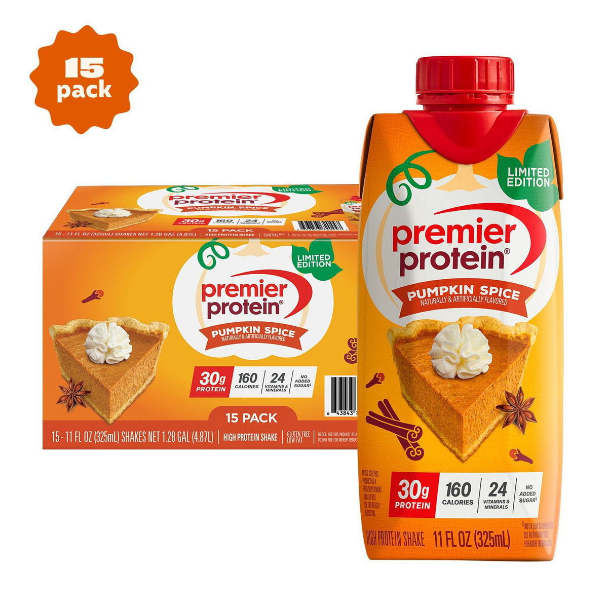 Premier Protein 30g High Protein Shake, Pumpkin Spice 11 fl. oz., 15 pk.