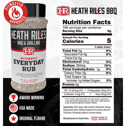 Heath Riles BBQ Rub - Everday All-Purpose Seasoning, Champion Pitmaster Recipe, Legendary Rubs For Smoking & Grilling, 70+ BBQ Championships, 14 oz.