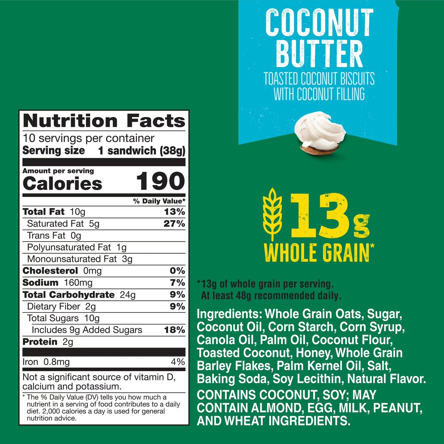Nature Valley Biscuit Sandwiches, Coconut Butter, Snack Bars, 10 Bars, 13.5 oz