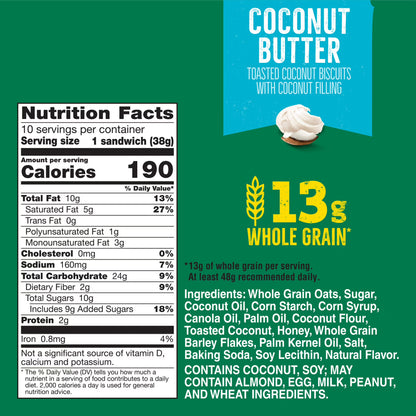 Nature Valley Biscuit Sandwiches, Coconut Butter, Snack Bars, 10 Bars, 13.5 oz