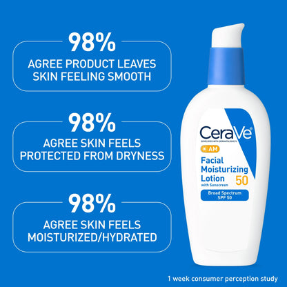 CeraVe AM Niacinamide Broad Spectrum SPF 50 Facial Moisturizer for Normal to Oily Skin, 3 fl oz