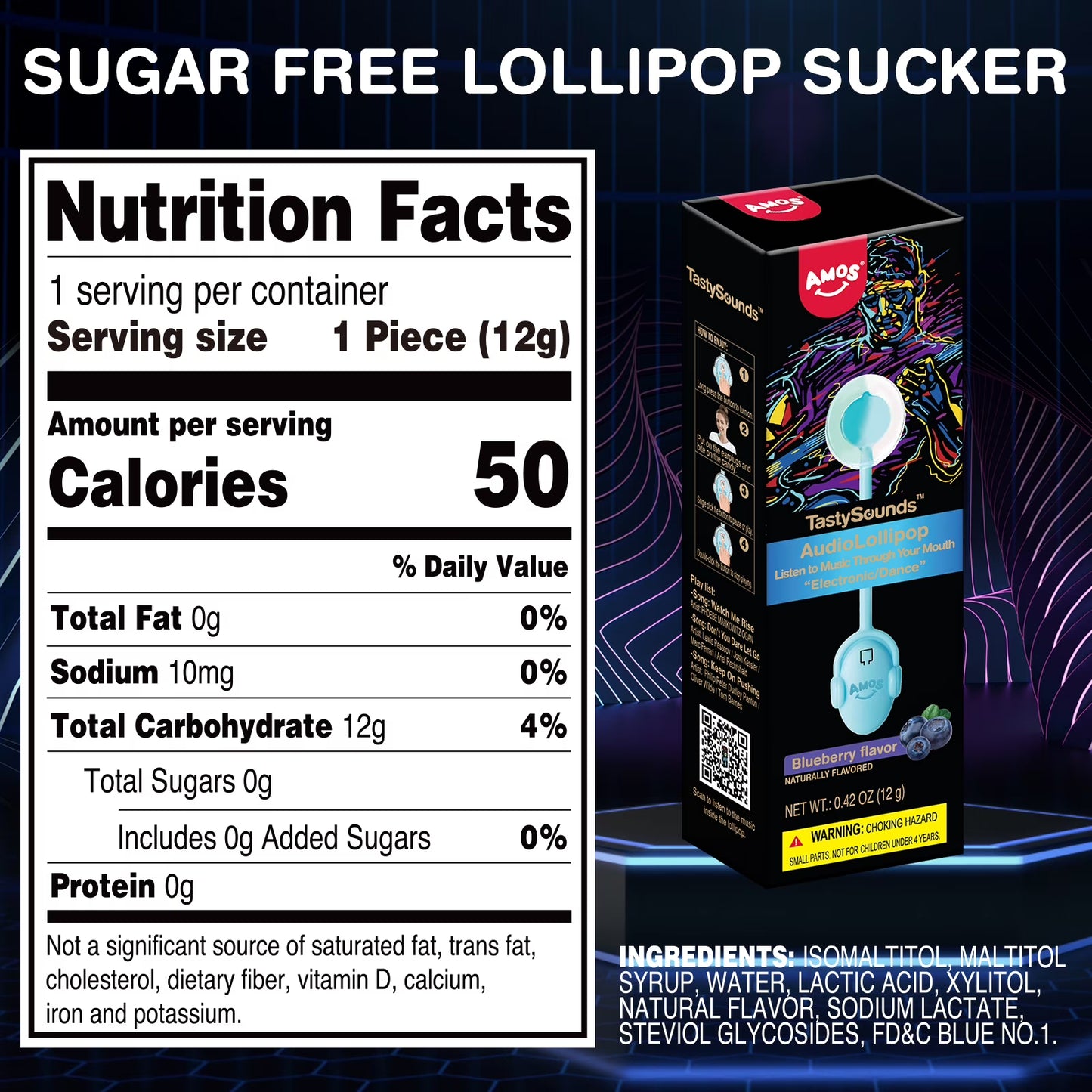 Amos Lollipops Candy TastySounds Music Lollipop Natural Blueberry Gifts for Party