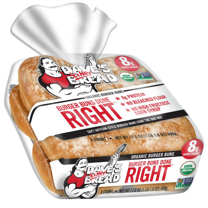 Dave's Killer Bread Burger Buns Done Right, Organic Hamburger Buns, 8 Ct, 17.6 oz, Shelf-Stable