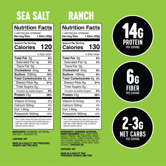 The Only Bean Roasted Edamame Beans Sea Salt & Ranch Variety Pack, 1.05 oz, 6 ct