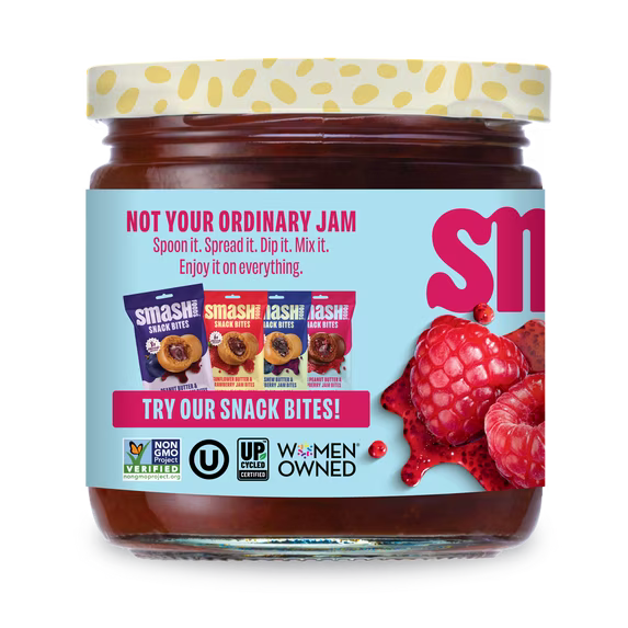 Smash Foods Raspberry Jam, No Sugar Added, Low-Calorie, Vegan (1 Jar) 8oz