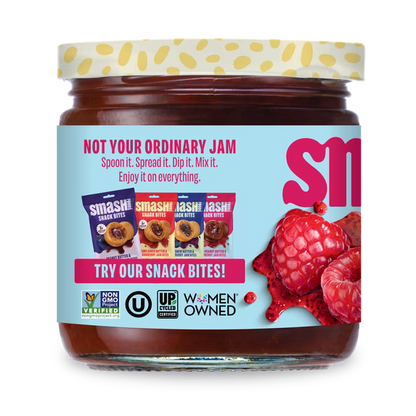 Smash Foods Raspberry Jam, No Sugar Added, Low-Calorie, Vegan (1 Jar) 8oz