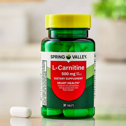 Spring Valley L Carnitine Amino Acid Dietary Supplement Tablets for Heart Health, 500 mg, 30 Count