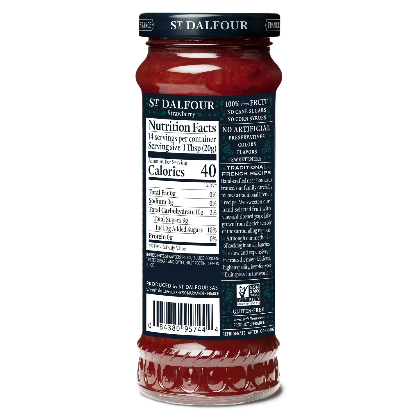 St. Dalfour Strawberry Fruit Spread, 100% from Fruit, Vegan & Gluten Free, 10 oz Jar