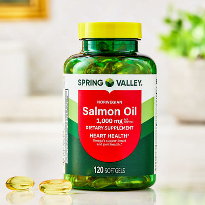 (2 pack) Spring Valley Norwegian Salmon Dietary Supplement Softgels for Heart Health, 1000 mg, 120 Count