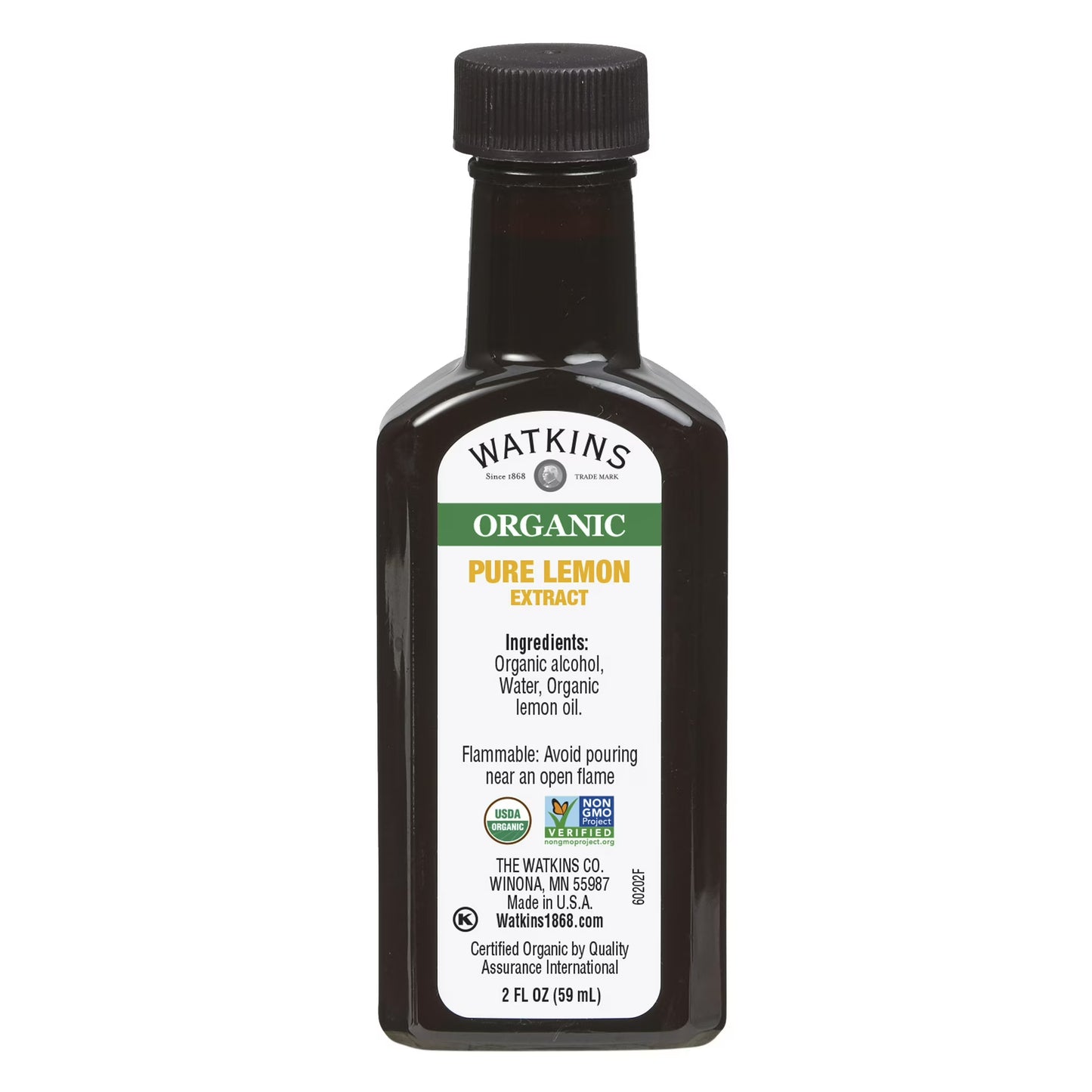 Watkins Organic Pure Lemon Extract, 2 oz (Shelf Stable/Ambient, Plastic Container)