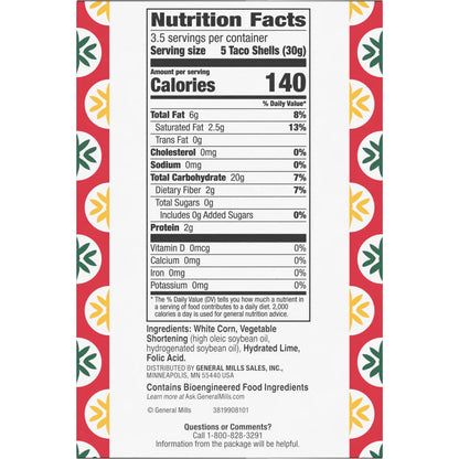 La Tiara Authentic Mexican Yellow Corn Taco Shells, Meal Prep, 18 Count, 3.8 oz