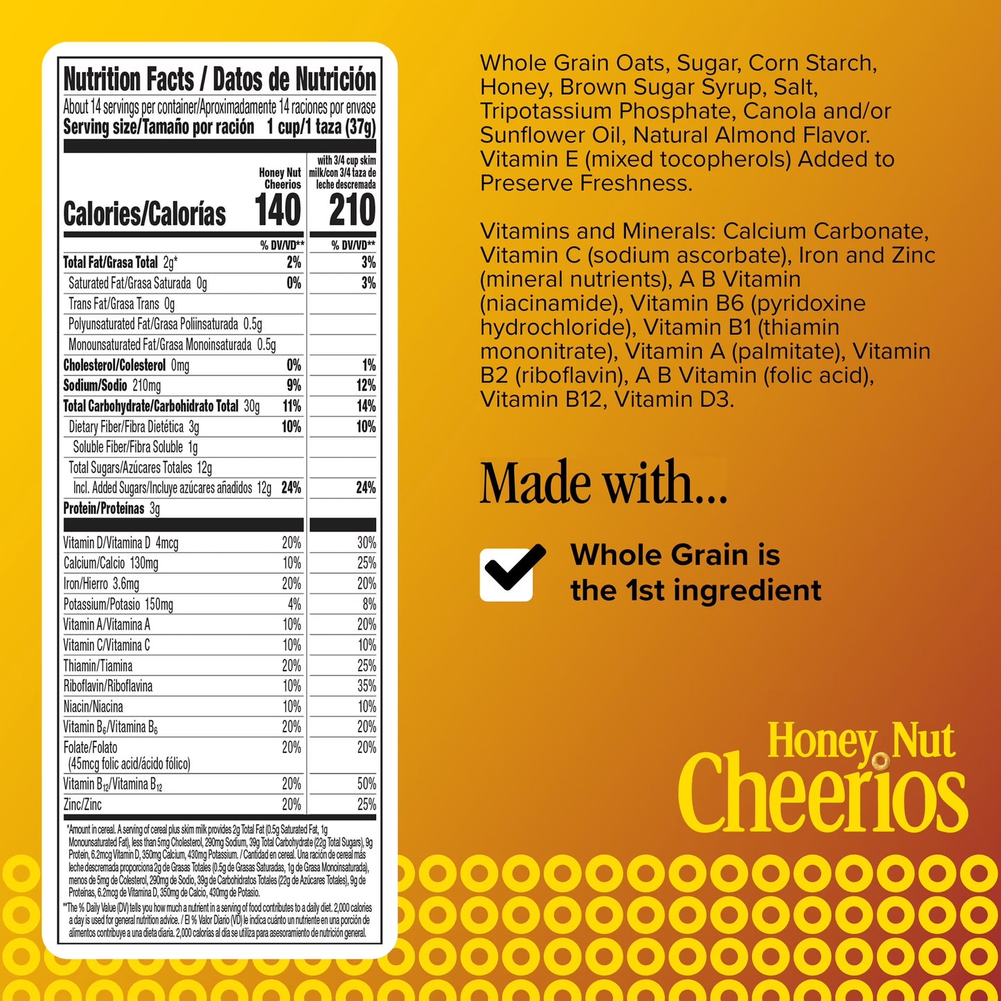 Honey Nut Cheerios, Heart Healthy Gluten Free Breakfast Cereal, Family Size, 18.8 oz
