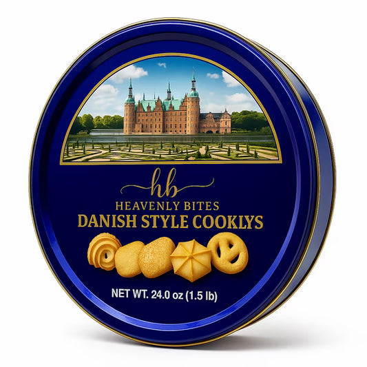Heavenly Bites Danish Style Butter Cookies in Metal Tin 24 Oz - Crispy Sweet Snacks