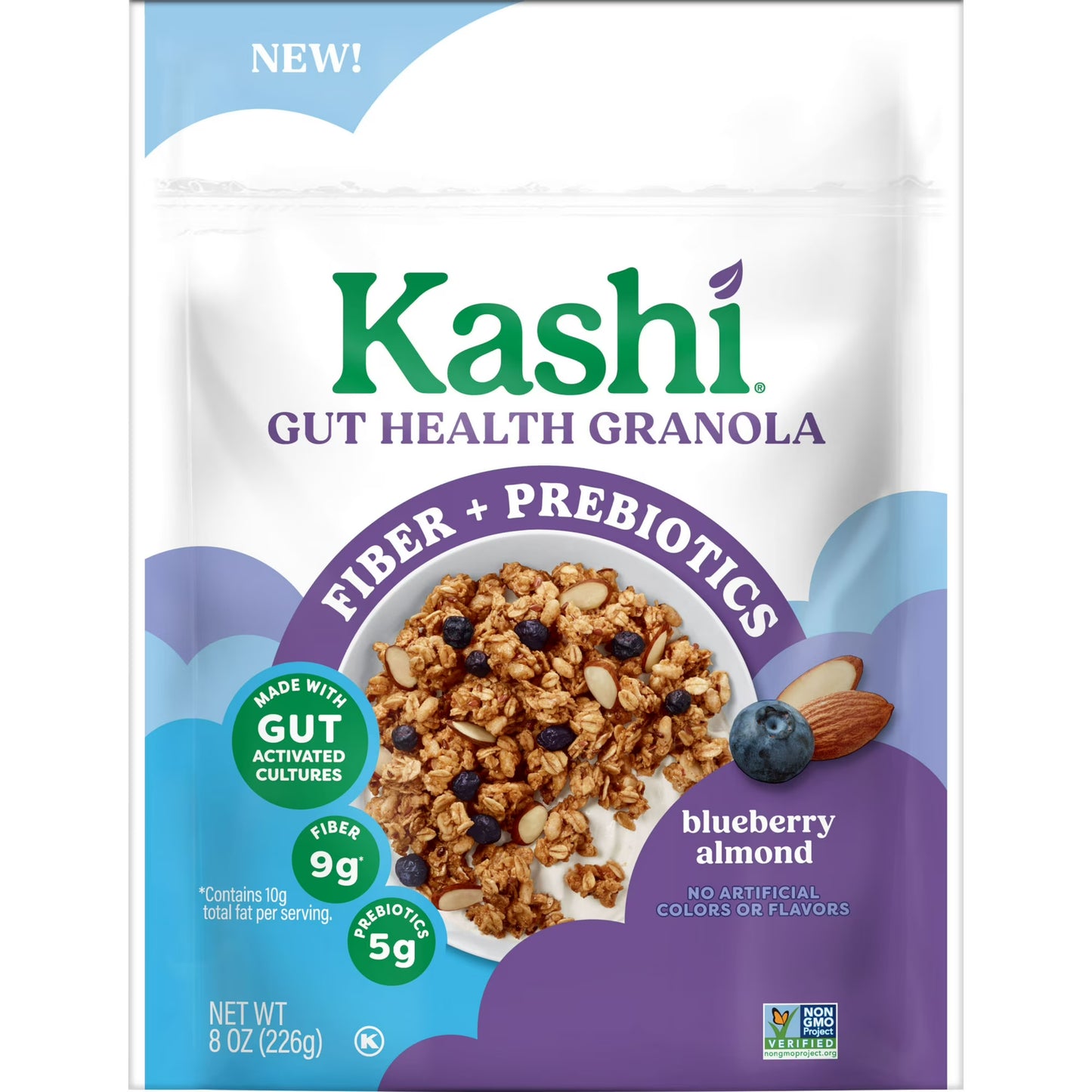 Kashi Gut Health Blueberry Almond Granola, Prebiotics and High Fiber Bag, 8 oz