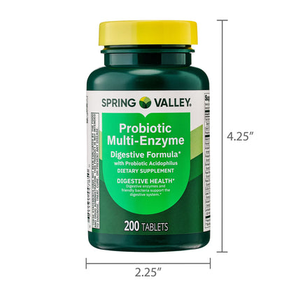 Spring Valley Probiotic Multi-Enzyme Digestive Formula Tablets, 200 Count
