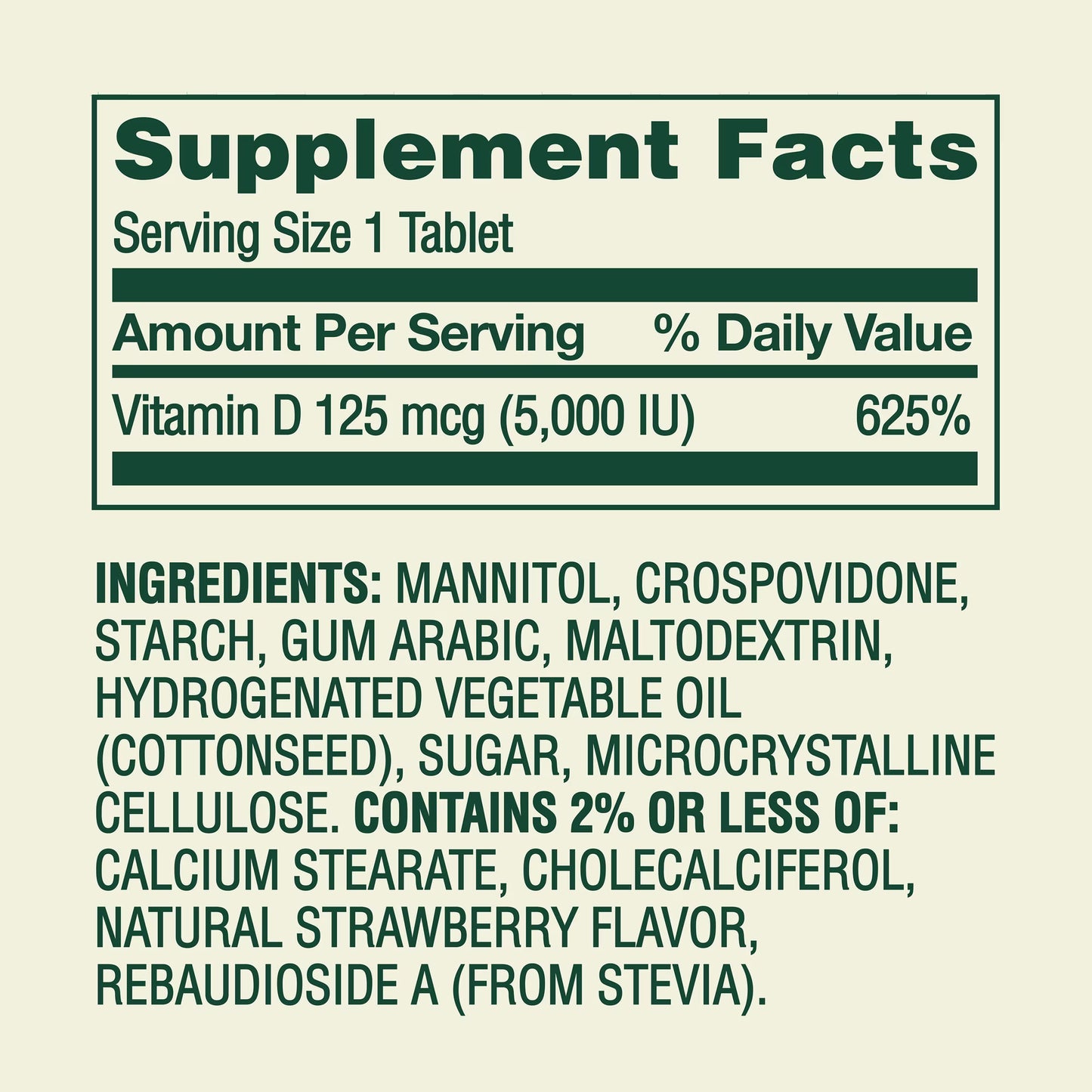 (3 pack) Spring Valley Extra Strength Vitamin D3, 125 mcg (5,000 IU), 90 Count, Strawberry Flavor, Dietary Supplement Fast Dissolve Tablets