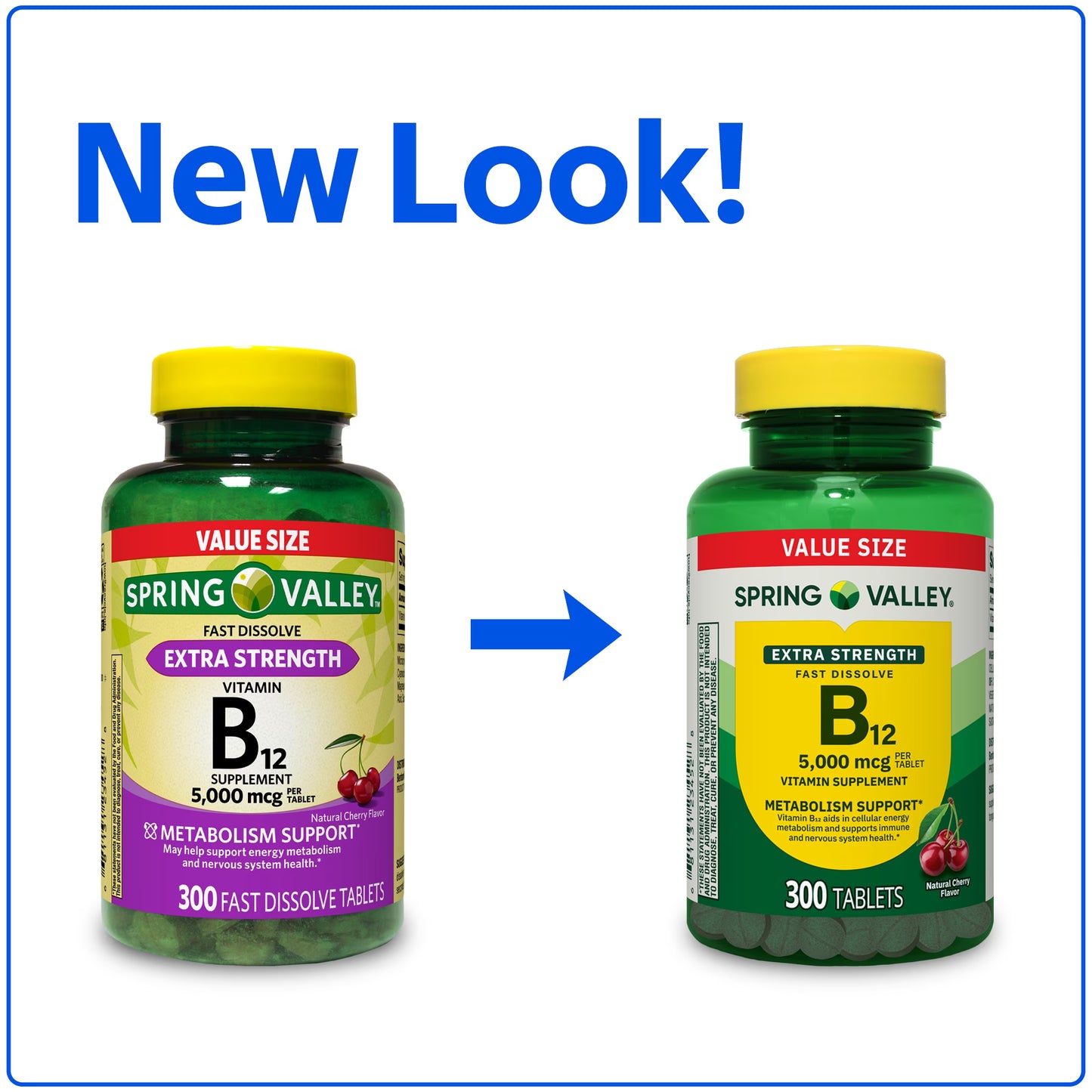 Spring Valley Extra Strength Vitamin B12 Supplement, Cherry, 5000 mcg, 300 Count, Fast Dissolve Tablets for Metabolism Support