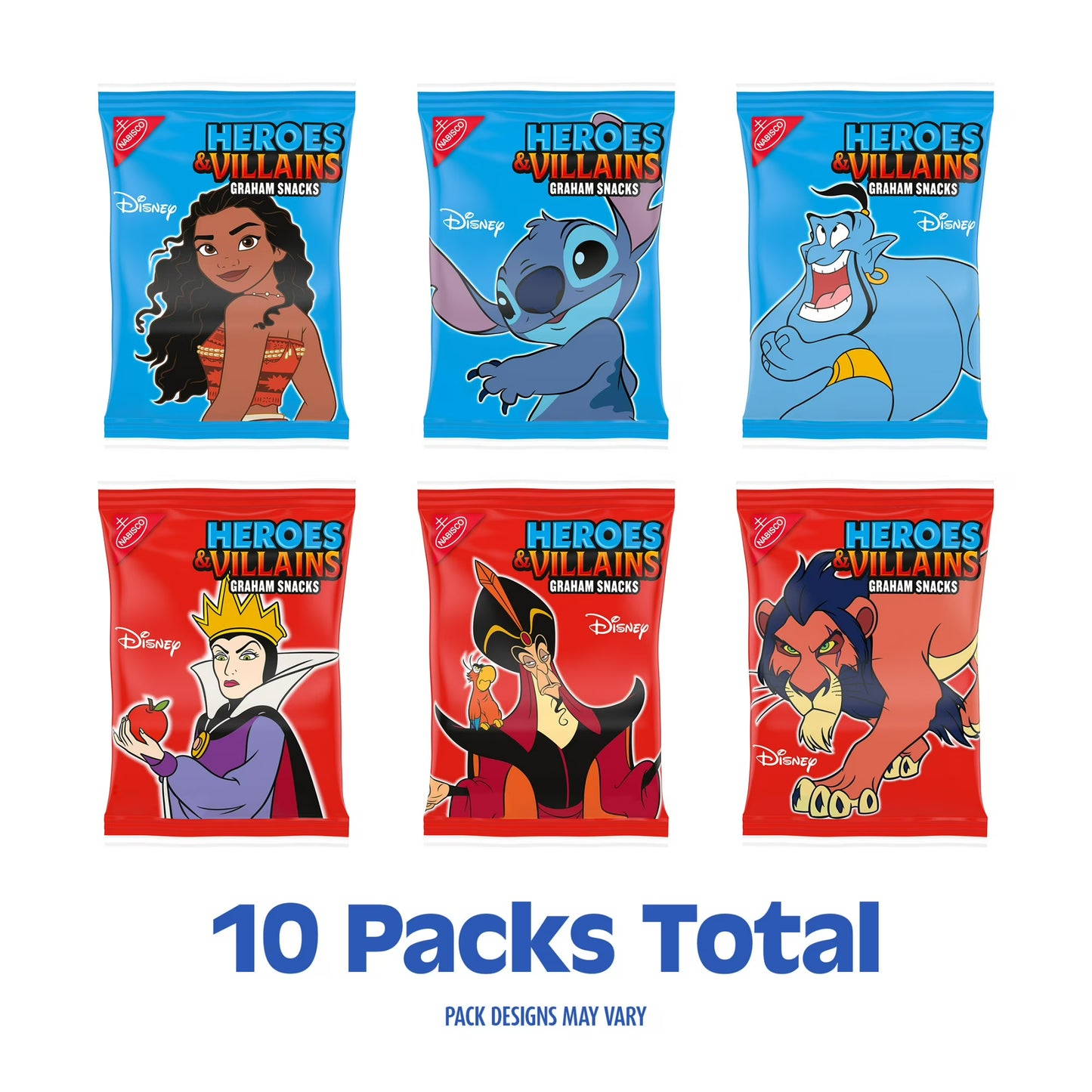 Disney Heroes and Villains Graham Snacks, Custom Cookies Variety Pack, Kids Snacks, 10 Snack Packs