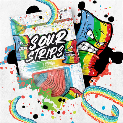 Sour Strips Rainbow Flavored Chewy Sour Candy Bag, 3.4 oz