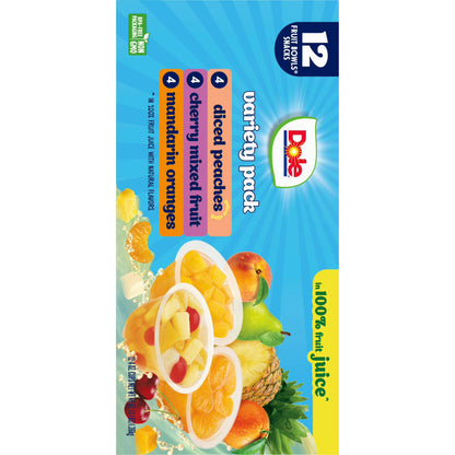 Dole Fruit Bowls Peaches, Mandarin Oranges, Cherry Mixed Fruit in 100% Fruit Juice, 4 oz (12 Pack)