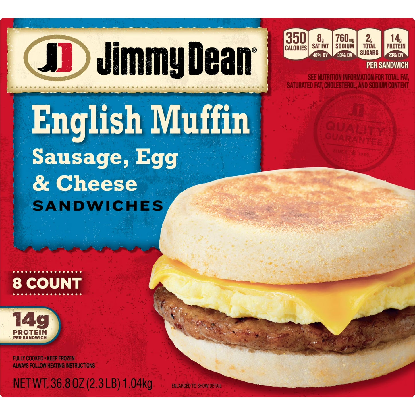 Jimmy Dean Frozen Breakfast Sandwich, Sausage Egg & Cheese English Muffin, 8 Count