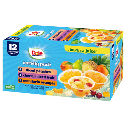 Dole Fruit Bowls Peaches, Mandarin Oranges, Cherry Mixed Fruit in 100% Fruit Juice, 4 oz (12 Pack)