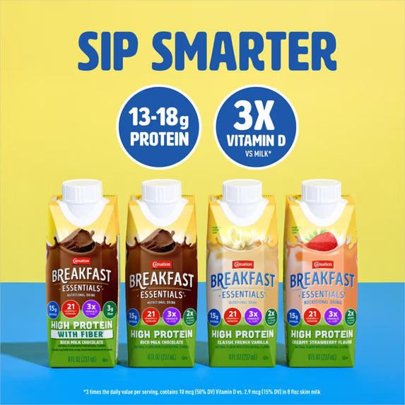 Carnation Breakfast Essentials High Protein Nutritional Drink Shakes, Rich Milk Chocolate Breakfast Shakes, 8 fl oz, 12 Pack