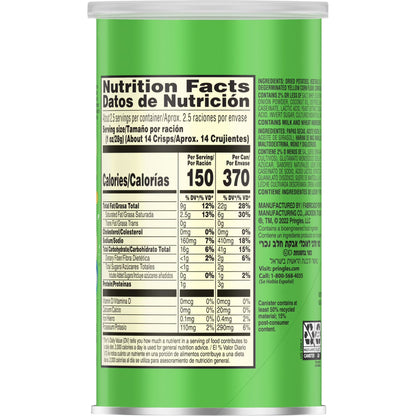 Pringles Sour Cream and Onion Potato Crisps Chips, Lunch Snacks, 2.5 oz Canister